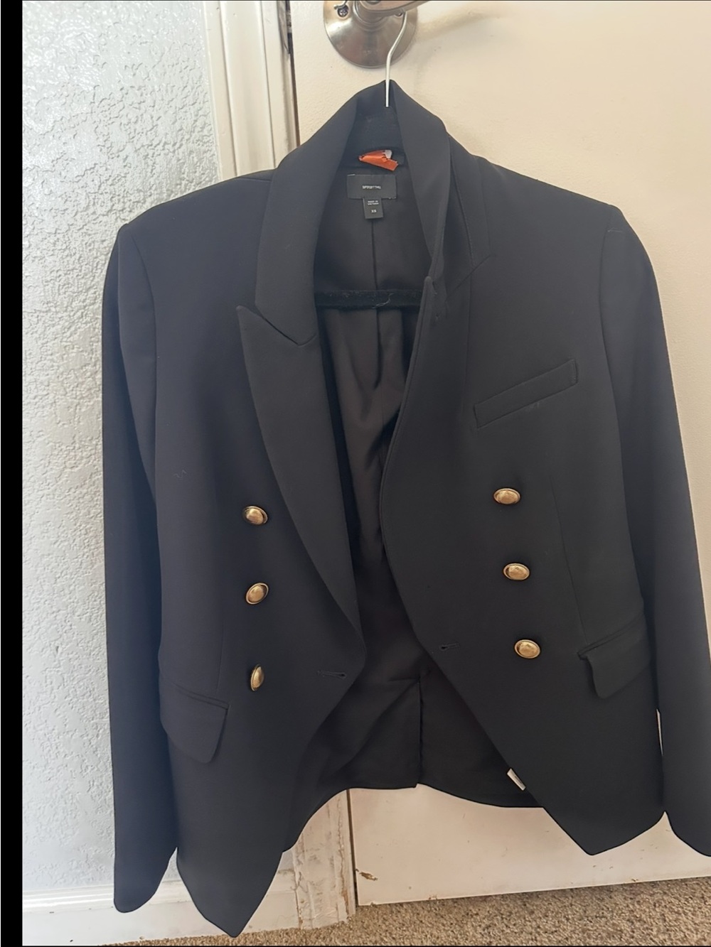 Women Black Double-Breasted Blazer with Gold Buttons